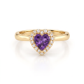 Heart-shaped Lab-Created Amethyst halo ring with Lab-Grown Diamonds in 14K yellow gold, front view