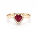 Heart-shaped Lab-Created Ruby halo ring with Lab-Grown Diamonds in 14K yellow gold, front view