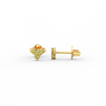 Lab-Created Citrine cluster stud earrings in 14K yellow gold with three round golden stones, front and side view