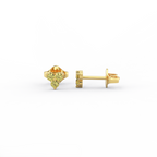 Helios cluster citrine stud earrings in solid 14K yellow gold with three round citrine stones in a minimalist cluster design, front and side view