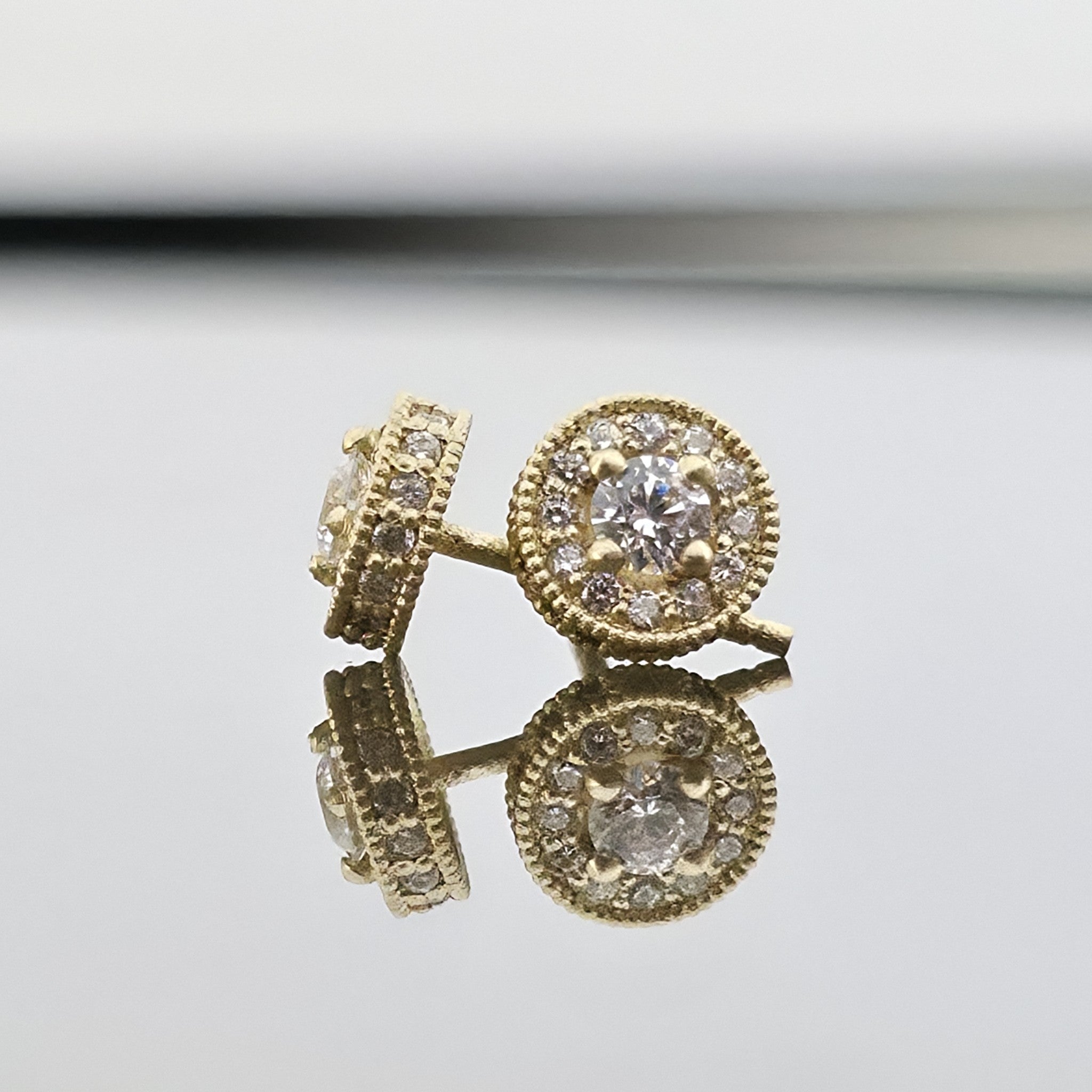 Pair of Hidden Halo Diamond Earrings in 14K Yellow Gold with lab-grown diamonds – Black Pearl of Queens