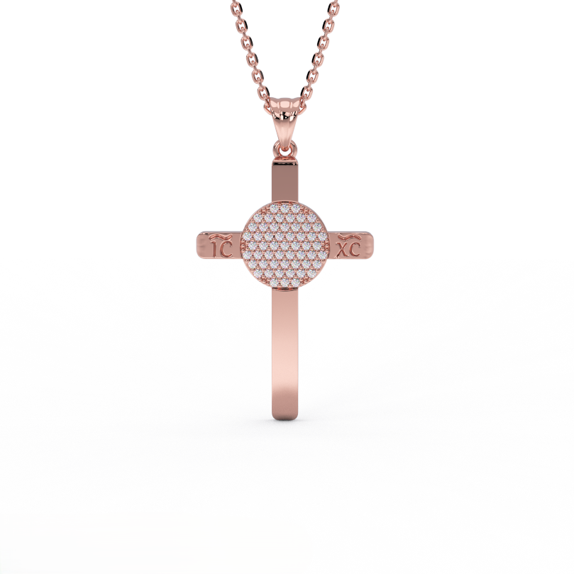 ICXC NIKA pavé diamond cross pendant in 14K rose gold - Orthodox Christian Byzantine symbol Jesus Christ Conquers