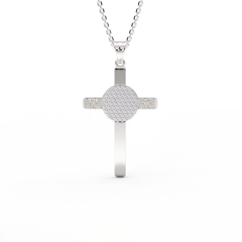 ICXC NIKA pavé diamond cross pendant in 14K white gold - Jesus Christ Conquers inscription with lab-grown diamonds
