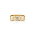 Men’s diagonal diamond band in solid 14K yellow gold with round diamonds set in an angled channel on a brushed finish
