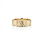 Men’s diagonal diamond band in solid 14K yellow gold with round diamonds set in an angled channel on a brushed finish
