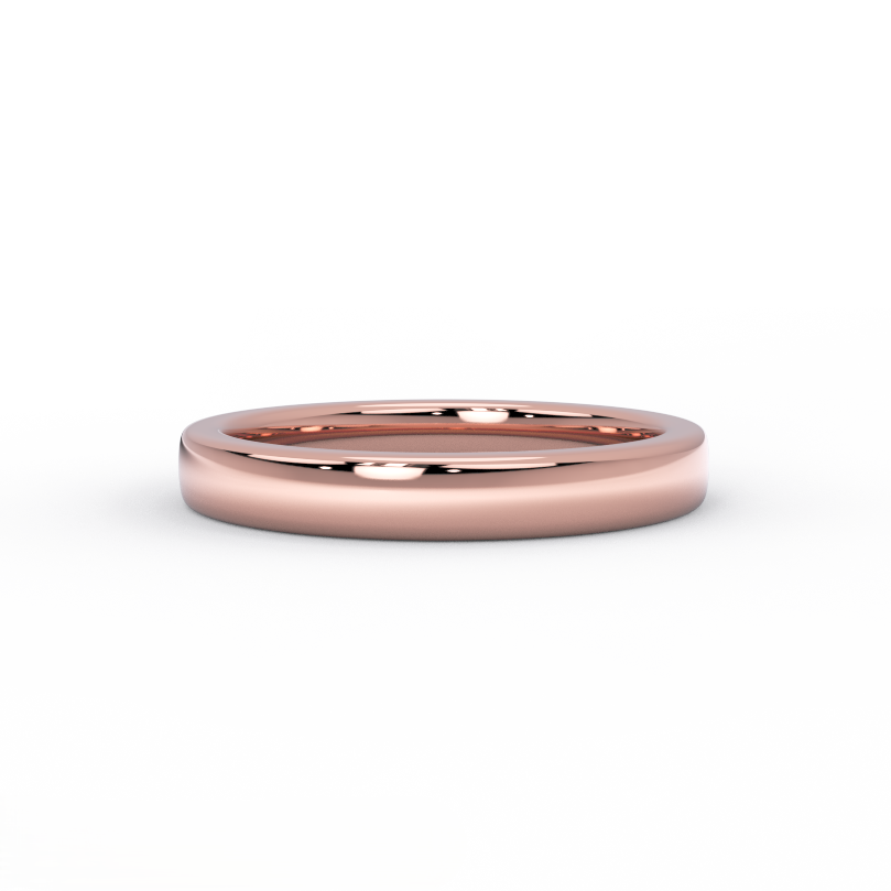 3mm low dome gold wedding band in solid 14K rose gold – front view