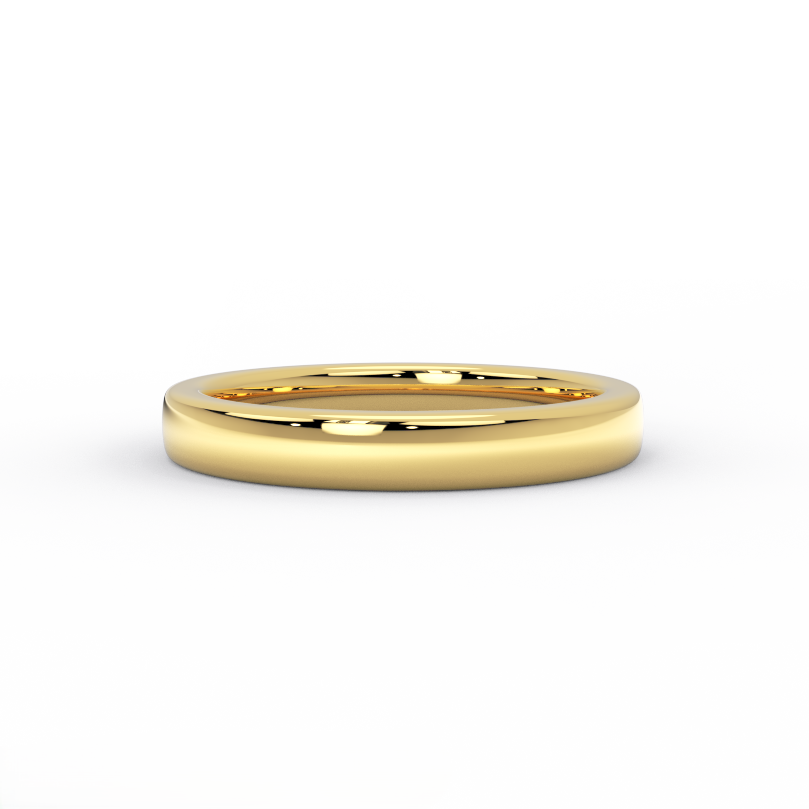 3mm low dome gold wedding band in solid 14K yellow gold – front view
