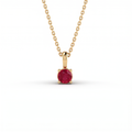 Lab-Created Ruby solitaire pendant in solid 14K yellow gold, 5mm round stone in a four-prong setting on a cable chain