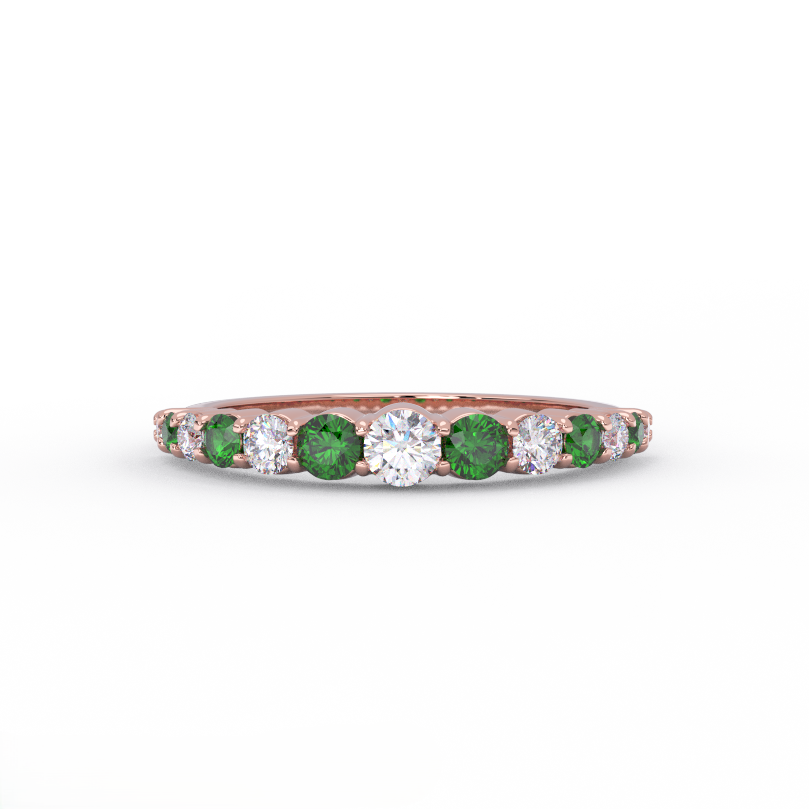 Lab grown emerald and graduated diamond half eternity band in 14K rose gold - front view