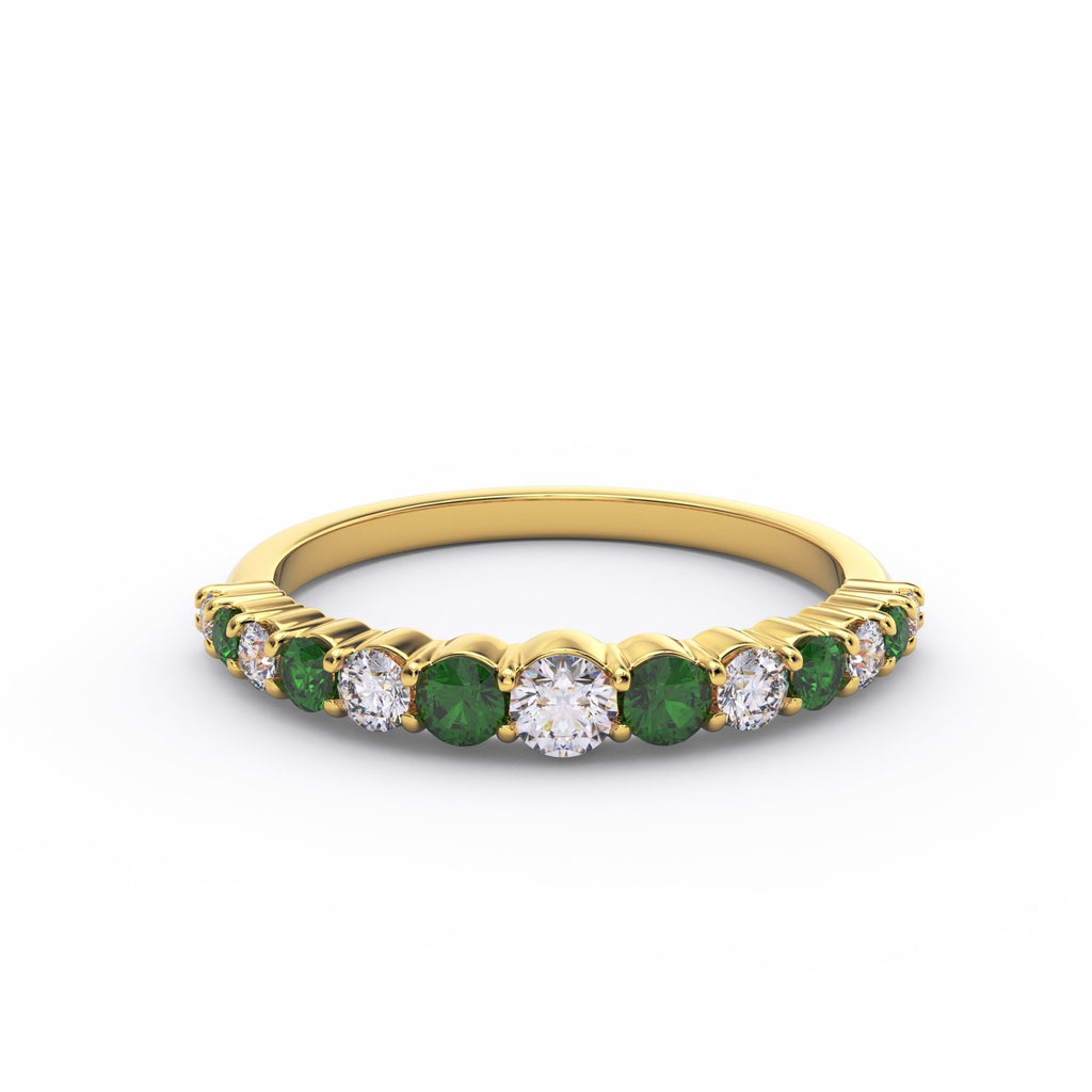 Lab grown emerald and graduated diamond half eternity band in 14K yellow gold