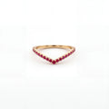 Lab-grown ruby wishbone pavé ring in 14K yellow gold, front view showing the sharp V shape — Black Pearl of Queens