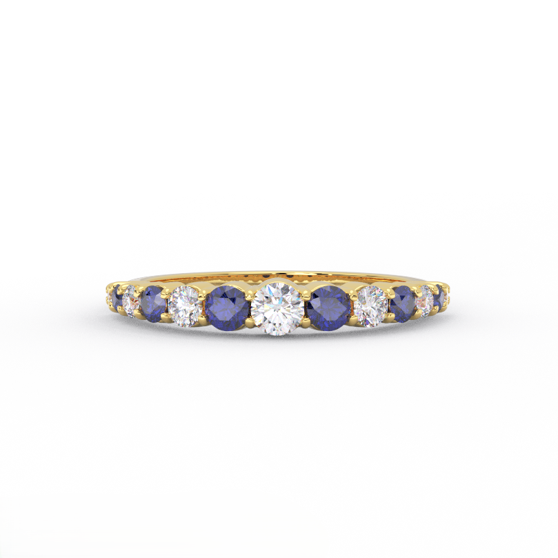 Lab grown sapphire and diamond half eternity band in 14K yellow gold - front view