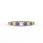Lab grown sapphire and diamond half eternity band in 14K yellow gold - front view