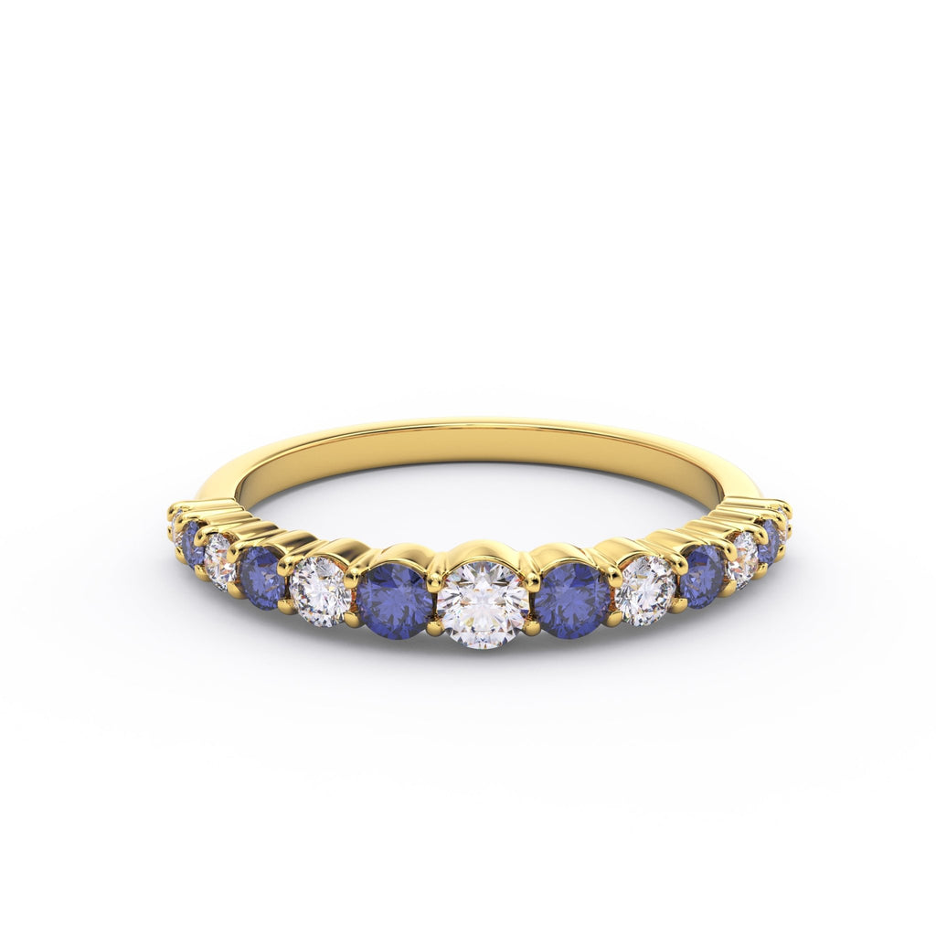 Lab grown sapphire and diamond half eternity band in 14K yellow gold