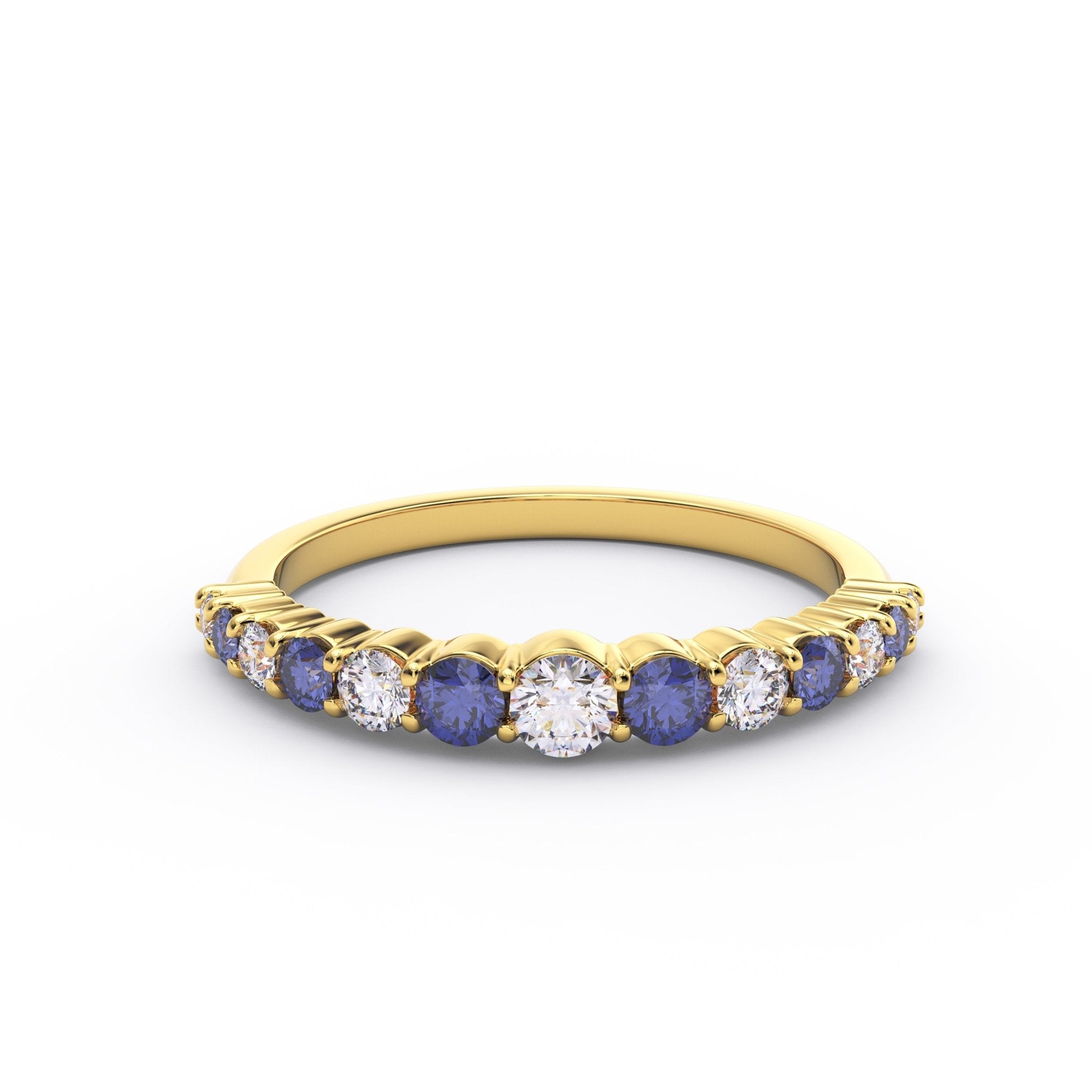 Lab grown sapphire and diamond half eternity band in 14K yellow gold