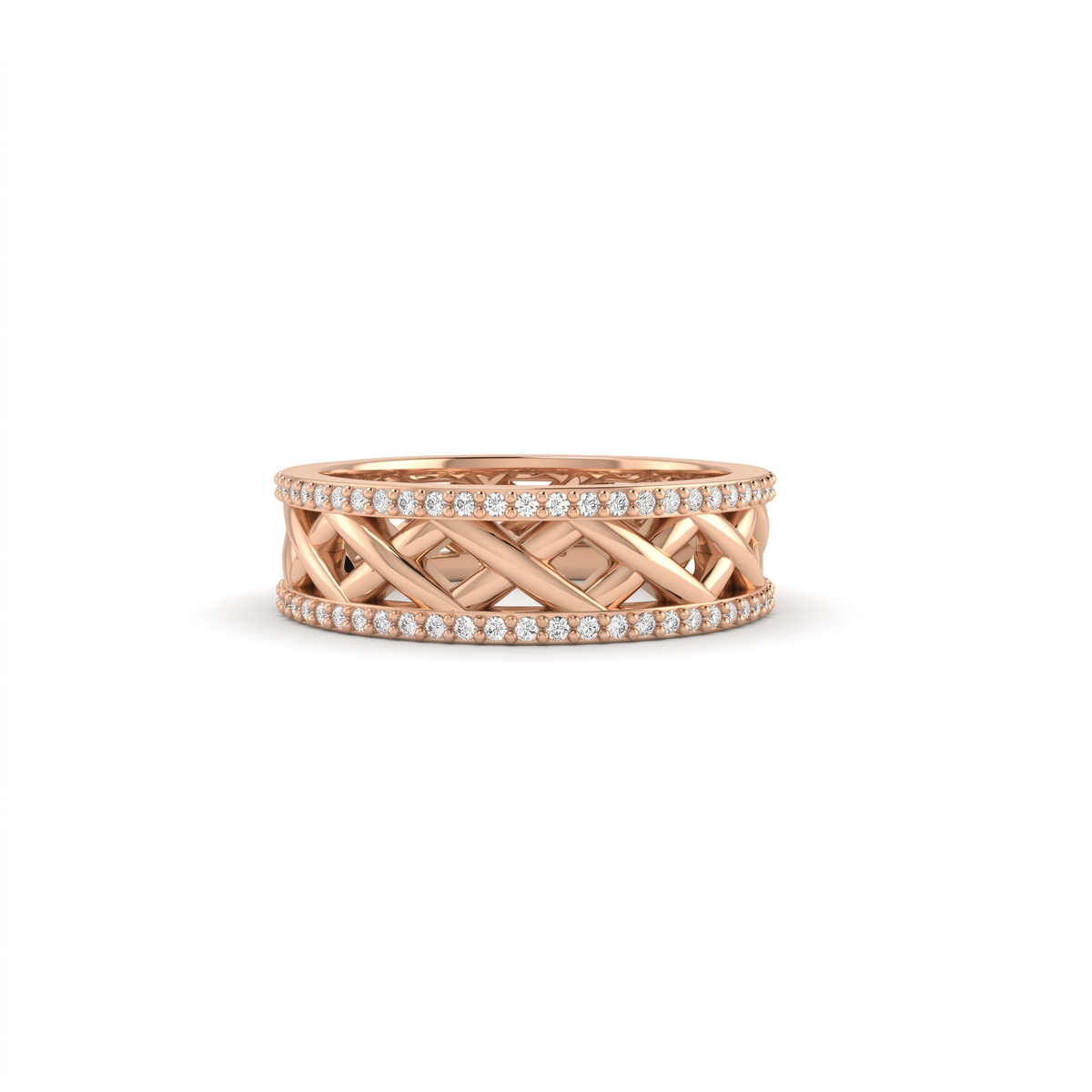 6mm open lattice wedding band in 14K rose gold with two rows of Lab-Grown Diamonds