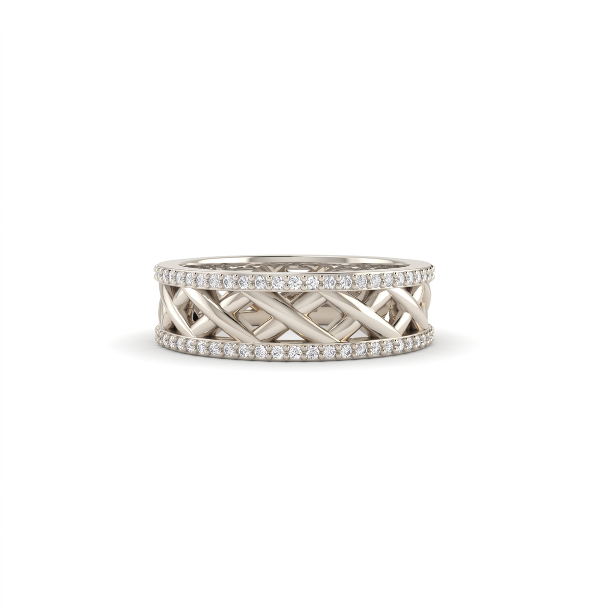 6mm open lattice wedding band in 14K white gold with two rows of Lab-Grown Diamonds