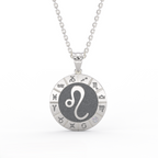 Leo zodiac medallion necklace in solid 14k white gold with diamond accent