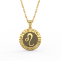 Leo zodiac medallion necklace in solid 14k yellow gold with diamond accent
