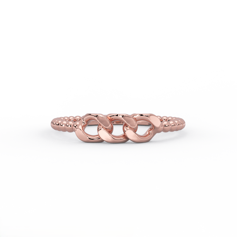 link bead gold ring in solid 14K rose gold – front view