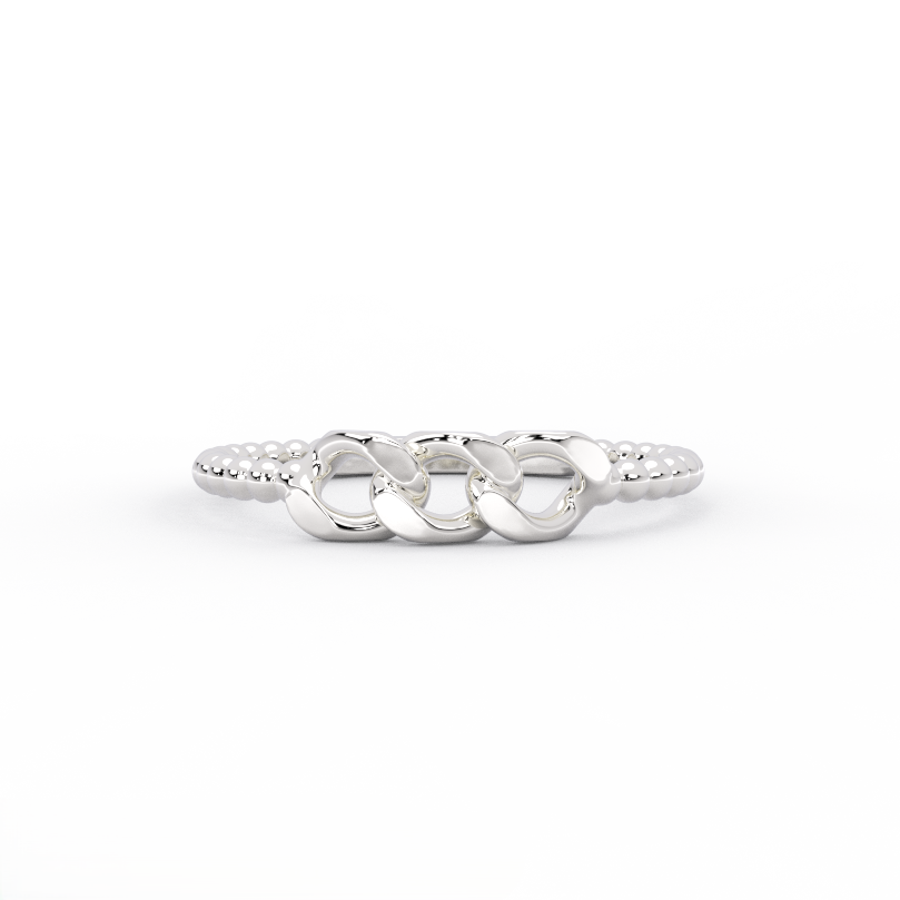 link bead gold ring in solid 14K white gold – front view