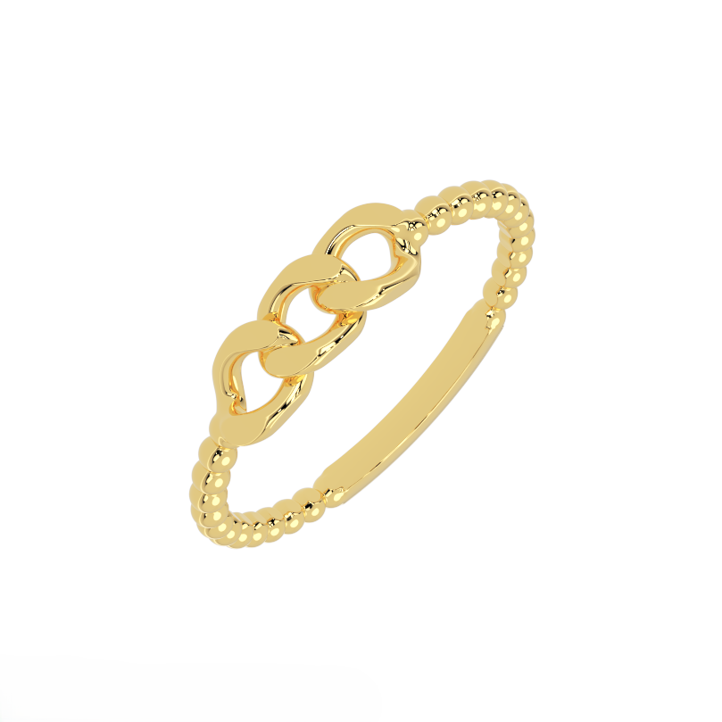 gold ring showing link and bead pattern – angled view