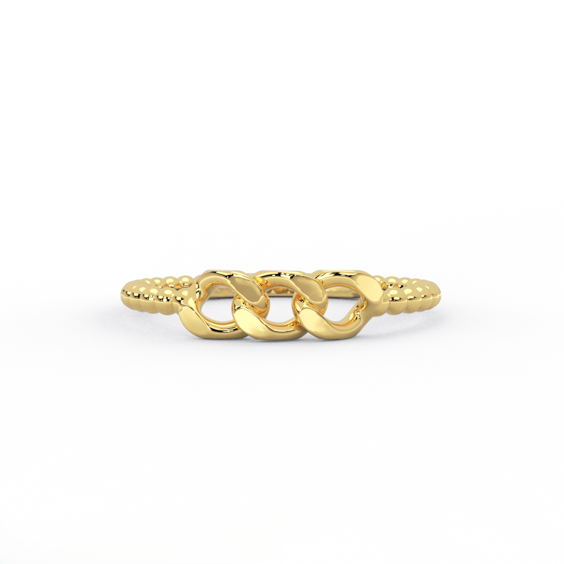 link bead gold ring in solid 14K yellow gold – front view