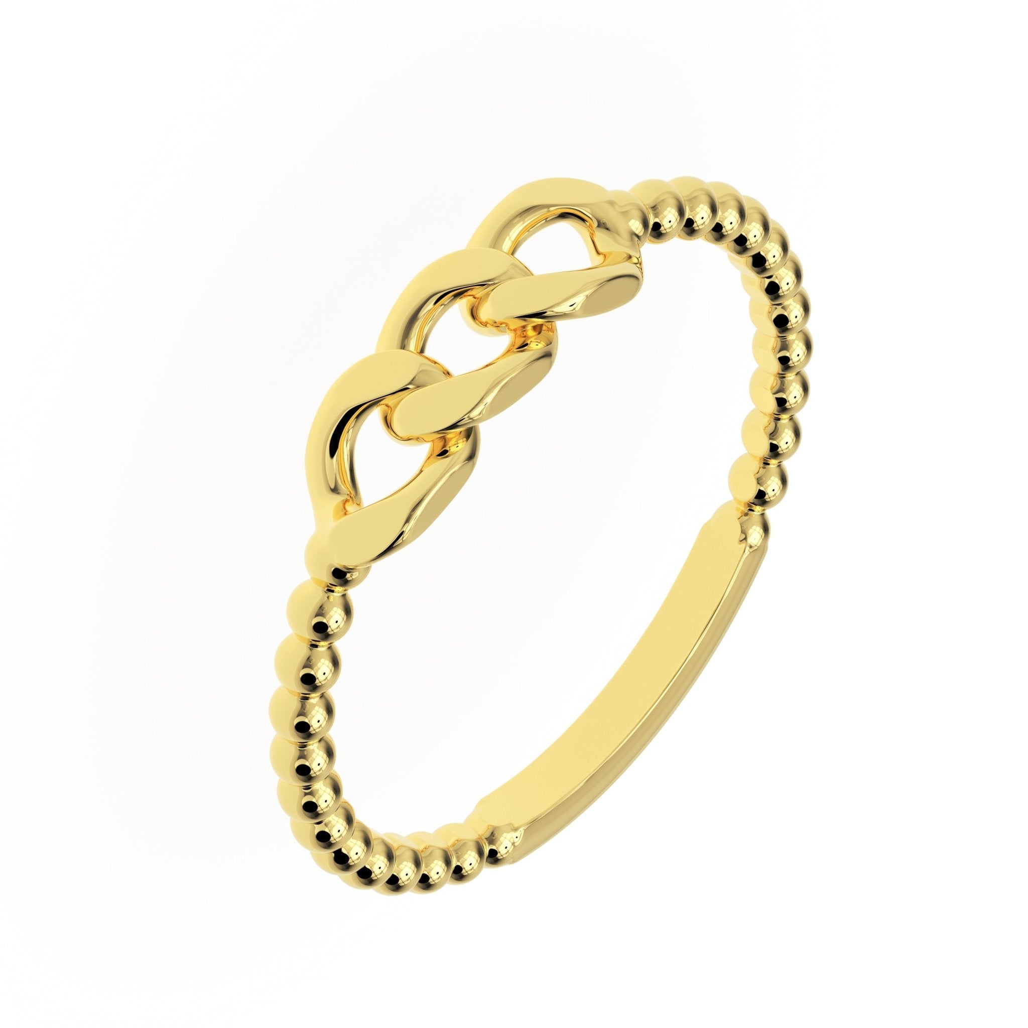 Link Bead Ring in gold - angle view - Black Pearl of Queens