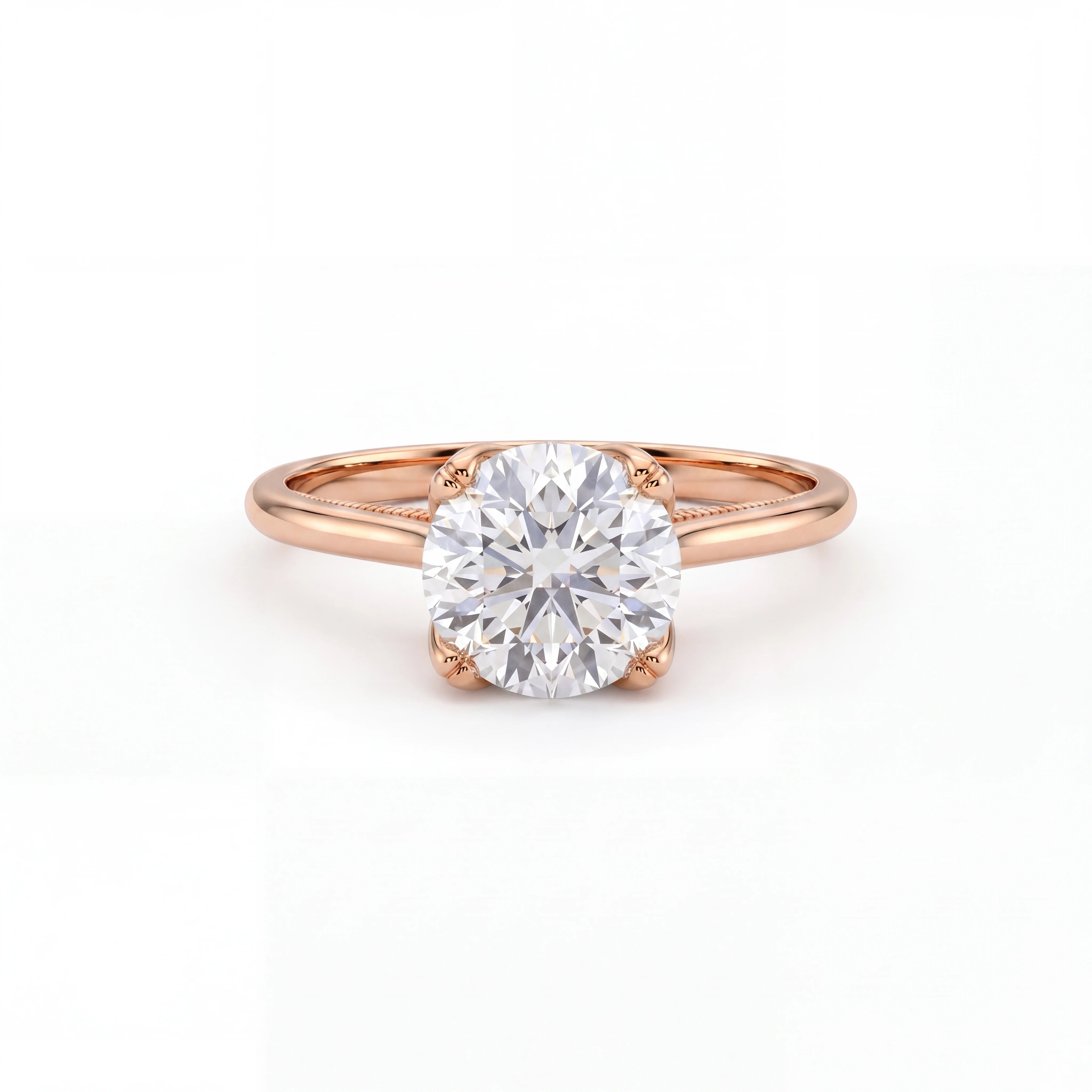 Lotus prong milgrain Lab-Grown Diamond engagement ring in 14K white gold, front view — Black Pearl of Queens