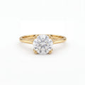 Lotus prong milgrain Lab-Grown Diamond engagement ring in 14K yellow gold, close-up of lotus basket showing gallery diamonds and milgrain edging — Black Pearl of Queens