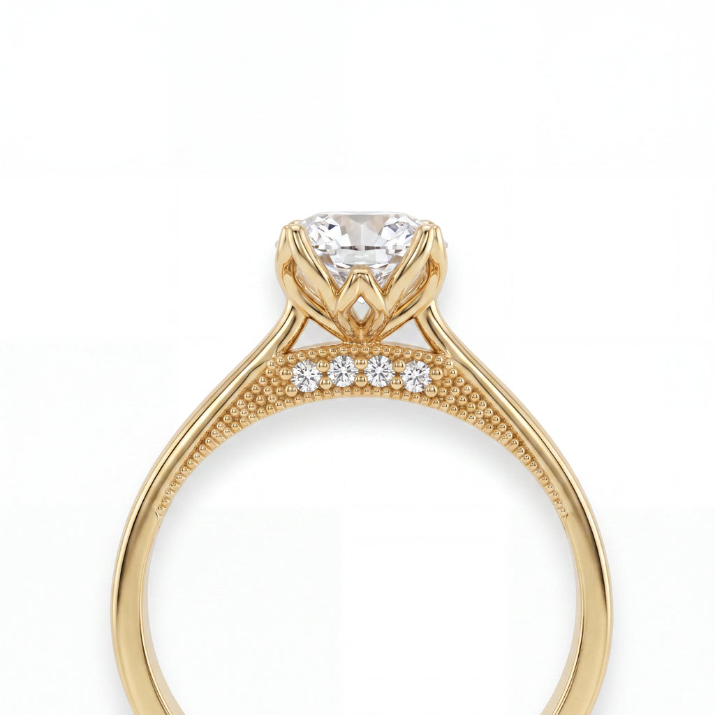 Full Lab Layout Lotus Prong Milgrain Lab-Grown Diamond Engagement Ring | 14K Gold ...