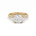 Low Dome Cushion Cut Pavé Engagement Ring with a cushion cut Lab-Grown Diamond in 14K yellow gold