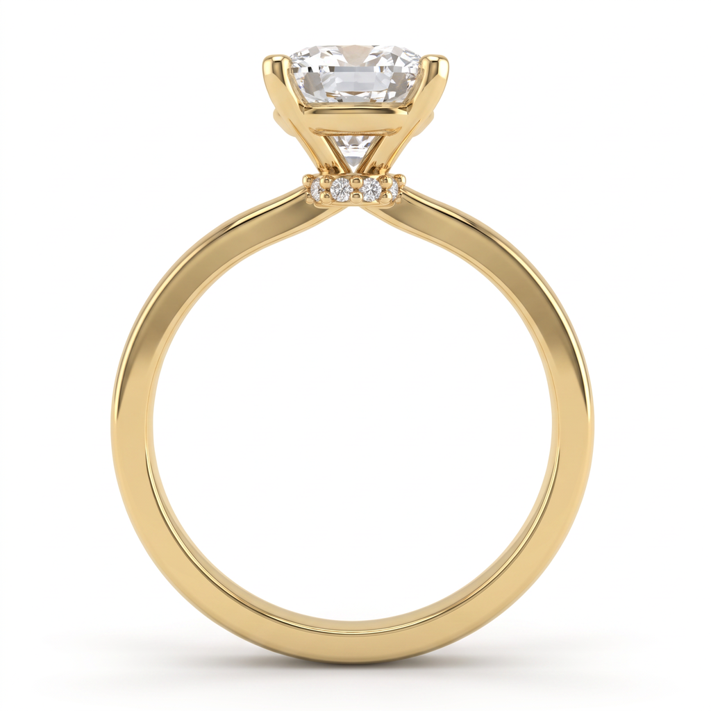 Alternate view 1: cushion cut Lab-Grown Diamond solitaire engagement ring, solid 14K gold low dome band