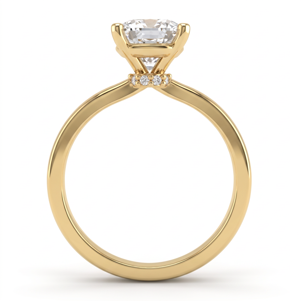 Alternate view 1: cushion cut Lab-Grown Diamond solitaire engagement ring, solid 14K gold low dome band