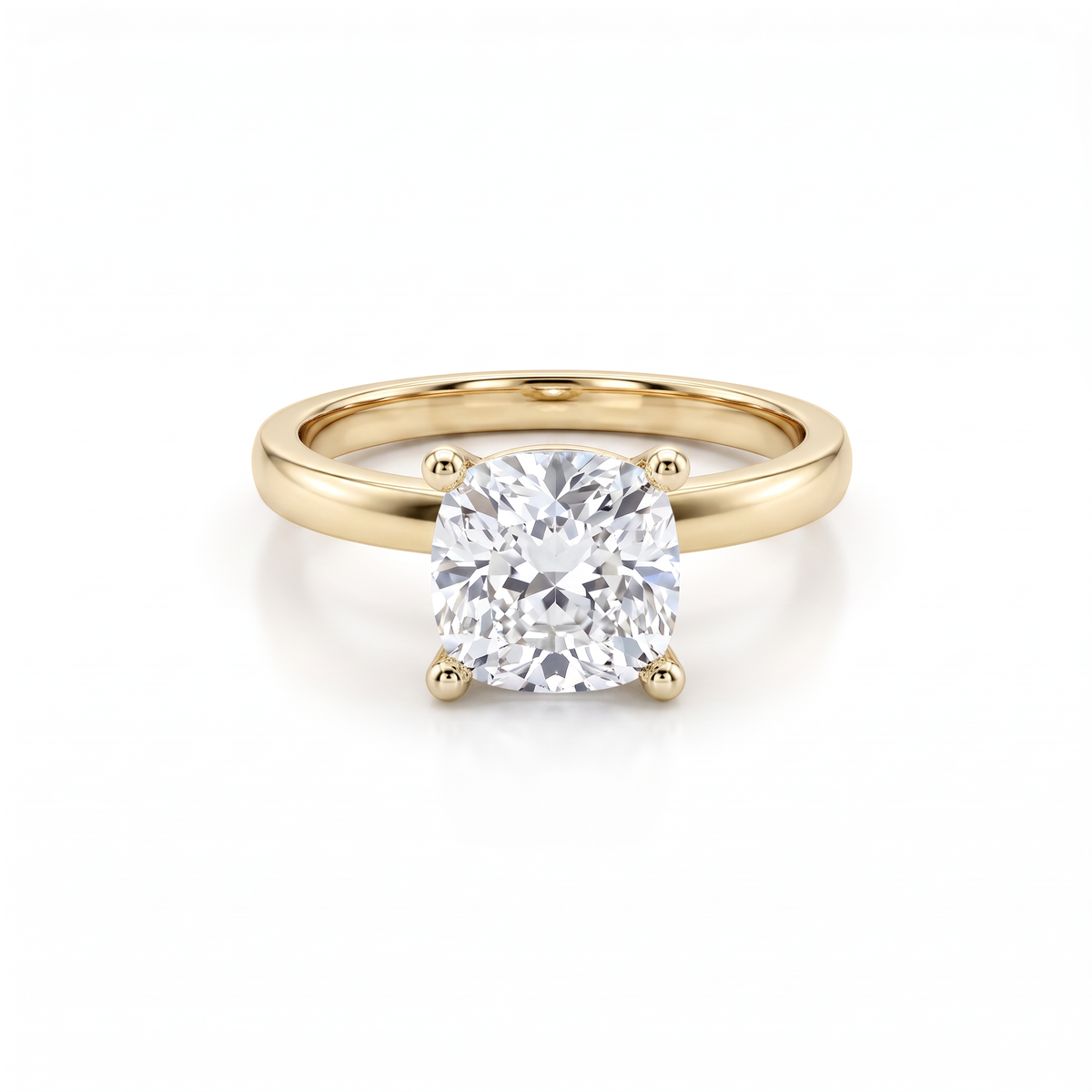 Low Dome Cushion Cut Solitaire Engagement Ring with a cushion cut Lab-Grown Diamond in 14K yellow gold