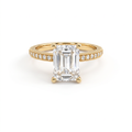Low Dome Emerald Cut Milgrain Pavé Engagement Ring with an emerald cut Lab-Grown Diamond in 14K yellow gold