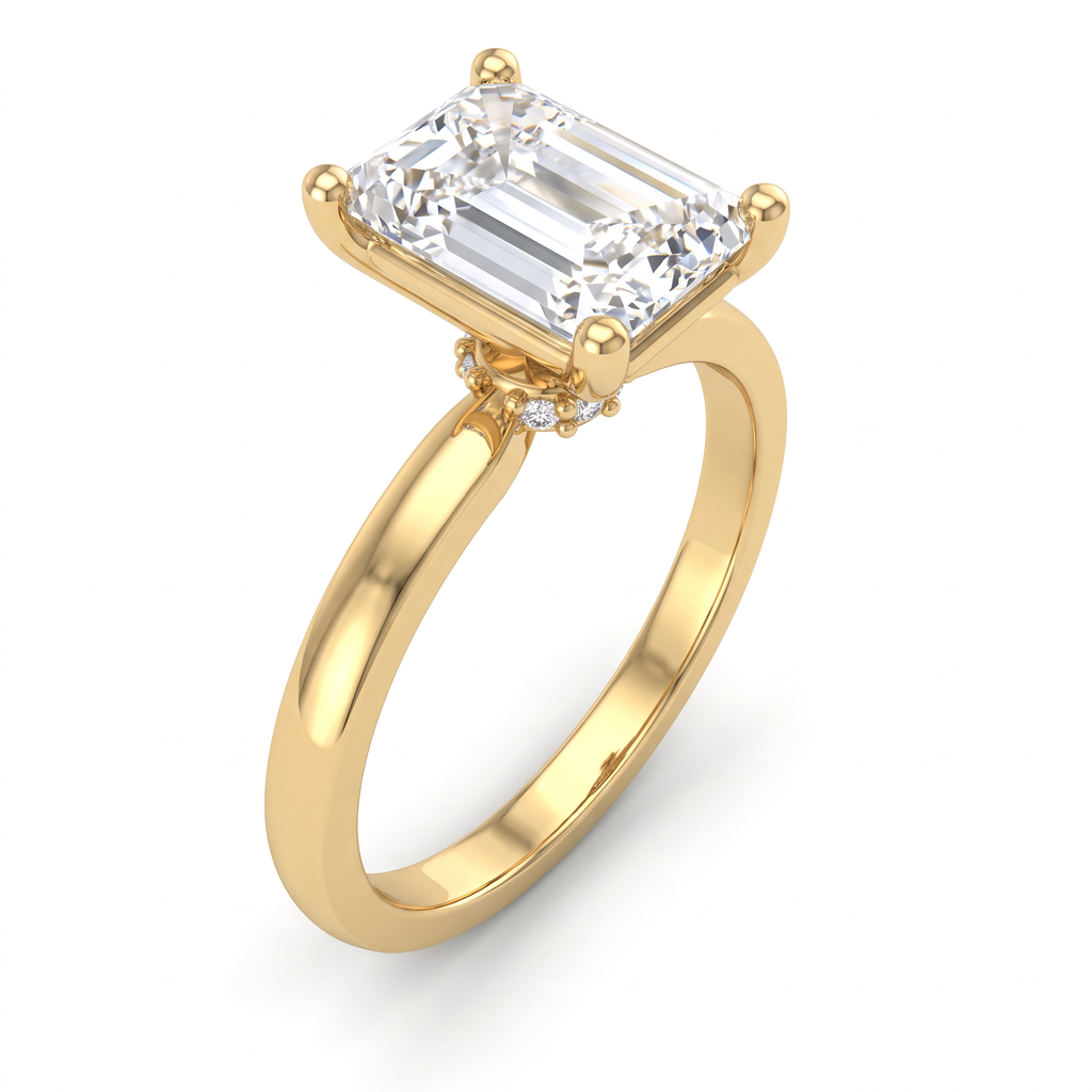 Alternate view 1: emerald cut Lab-Grown Diamond solitaire engagement ring, 14K white gold low dome band