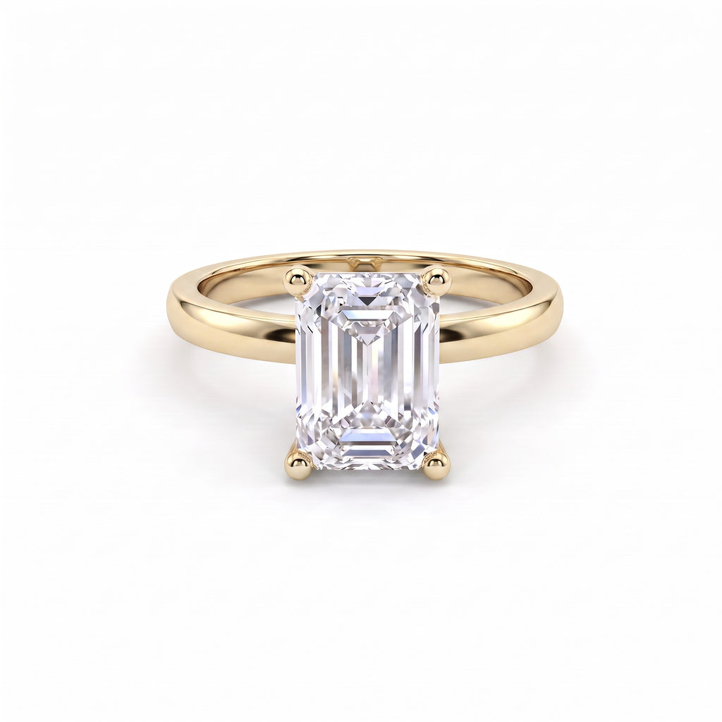 Low Dome Emerald Cut Solitaire Engagement Ring with an emerald cut Lab-Grown Diamond in 14K yellow gold