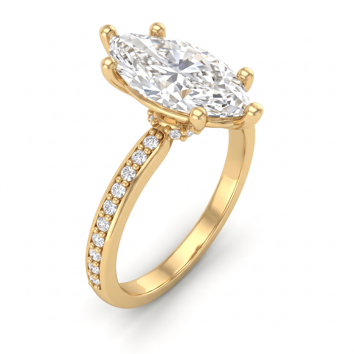 Alternate view 1: marquise Lab-Grown Diamond pavé engagement ring, solid 14K gold low dome band