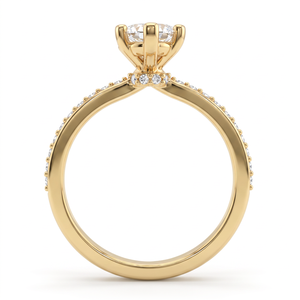 Alternate view 2: marquise Lab-Grown Diamond pavé engagement ring, solid 14K gold low dome band