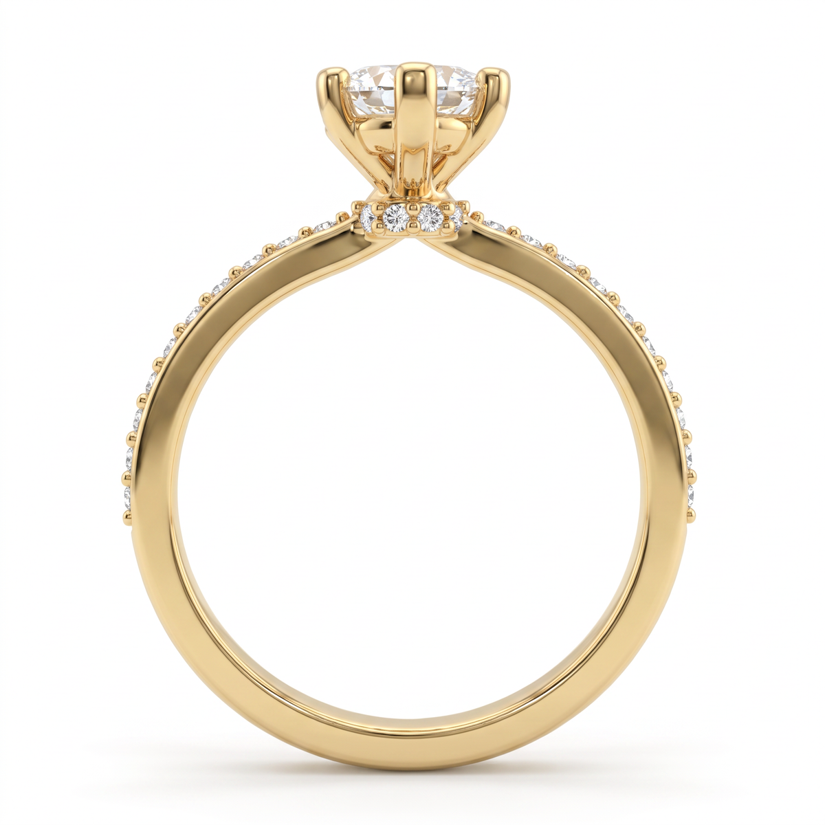 Alternate view 2: marquise Lab-Grown Diamond pavé engagement ring, solid 14K gold low dome band