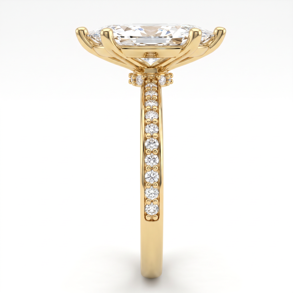 Alternate view 3: marquise Lab-Grown Diamond pavé engagement ring, solid 14K gold low dome band