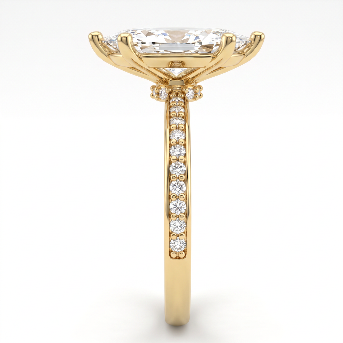Alternate view 3: marquise Lab-Grown Diamond pavé engagement ring, solid 14K gold low dome band