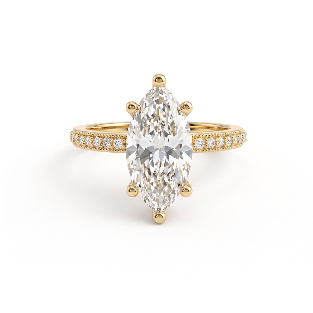 Low Dome Marquise Pavé Engagement Ring with a marquise Lab-Grown Diamond in solid 14K gold