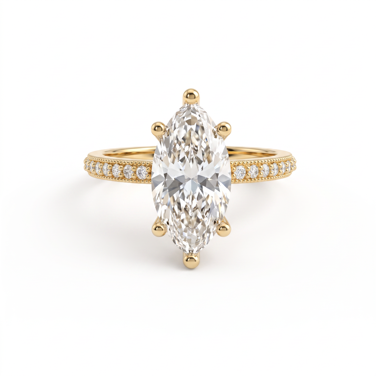 Low Dome Marquise Pavé Engagement Ring with a marquise Lab-Grown Diamond in solid 14K gold