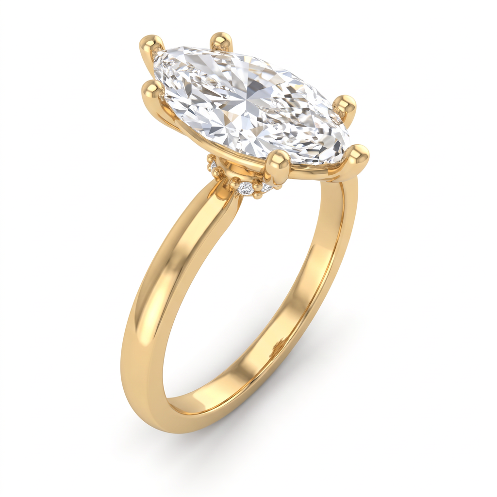 Alternate view 2: marquise Lab-Grown Diamond solitaire engagement ring, 14K white gold low dome band