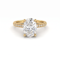 Low Dome Oval Milgrain Pavé Engagement Ring with an oval Lab-Grown Diamond in 14K yellow gold