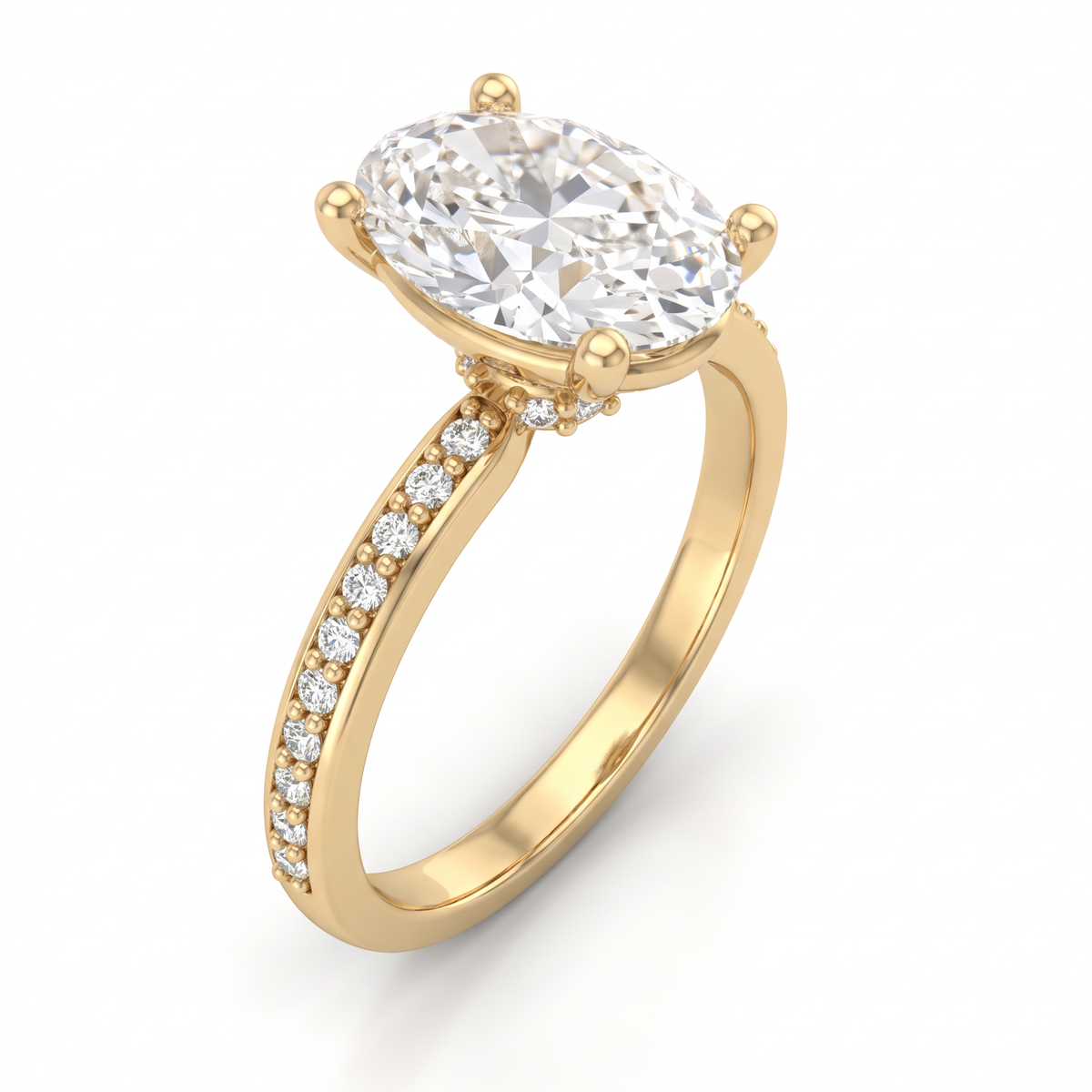 Alternate view 1: oval Lab-Grown Diamond pavé engagement ring, solid 14K gold low dome band