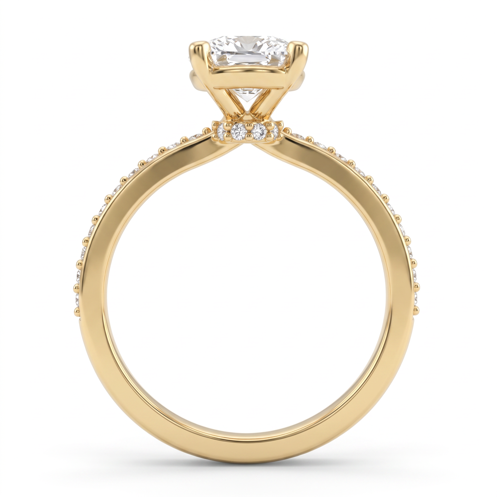 Alternate view 2: oval Lab-Grown Diamond pavé engagement ring, solid 14K gold low dome band