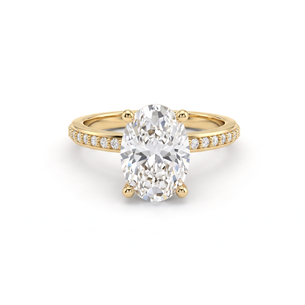 Low Dome Oval Pavé Engagement Ring with an oval Lab-Grown Diamond in solid 14K gold
